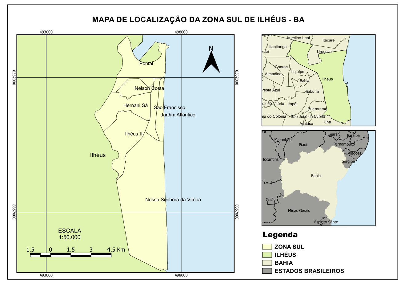 Localização da Zona Sul de Ilhéus-BA