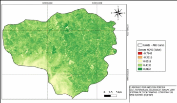 Índice vegetativo do alto curso da bacia hidrográfica do rio Catolé (NDVI), 2009.