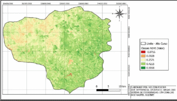 Índice vegetativo do alto curso da bacia hidrográfica do rio Catolé (NDVI), 2019.