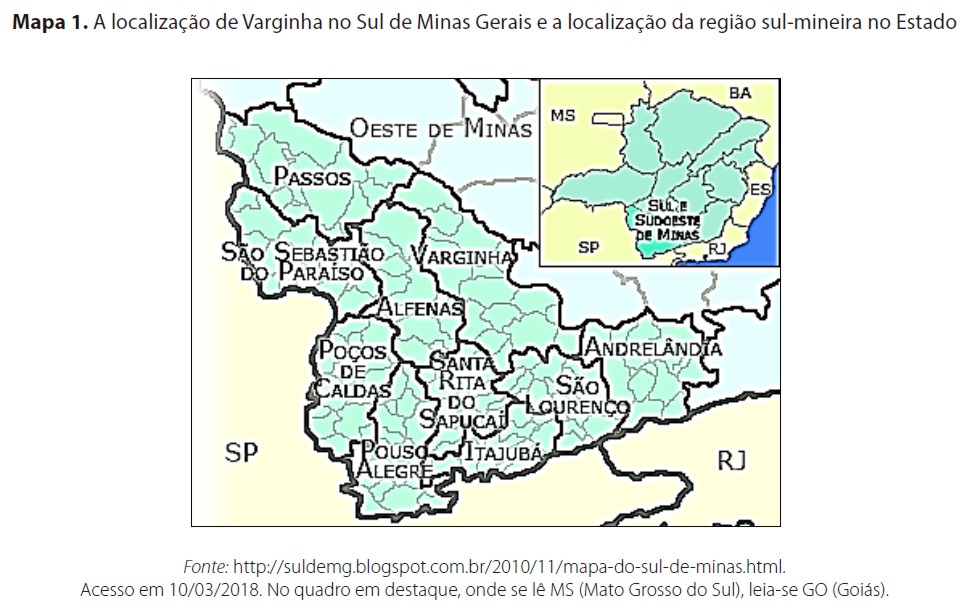 A localiza&ccedil;&atilde;o de Varginha no Sul de Minas Gerais e a localiza&ccedil;&atilde;o da regi&atilde;o sul-mineira no Estado