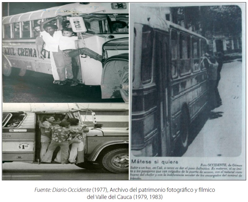 Buses con sobrecupo por las calles de Cali - años 70