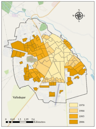 Crecimiento huella urbana Valledupar por barrios, 2006