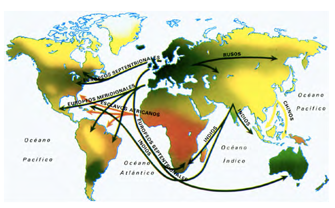 Mapa ilustrativo de algunas de rutas migracin durante siglo XIX
