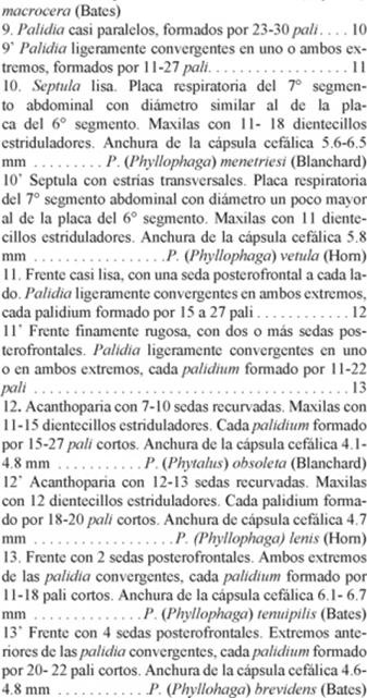 Clave para separar las larvas de tercer estadio de 15 especies de Phyllophaga en M&eacute;xico (Cont.)