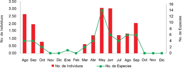Variaci&oacute;n de la riqueza espec&iacute;fica a lo largo del periodo de colecta de agosto de 2008 a diciembre de 2009 en la barranca de Huehuetitla, Tlaxcala.