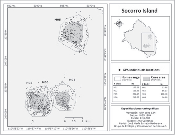 Home-range from spring-summer 2012 of cats with radio-collar.