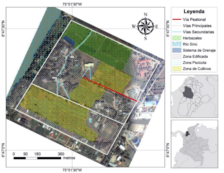 Localizaci&oacute;n y descripci&oacute;n del &aacute;rea de estudio, Universidad de C&oacute;rdoba, Monter&iacute;a - C&oacute;rdoba, Colombia.