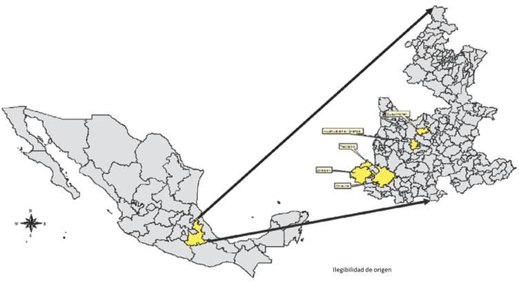 Ubicación de los municipios de estudio. 