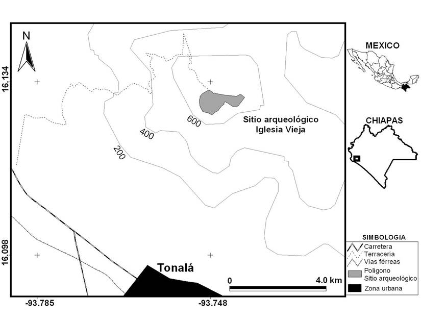 Localizaci&oacute;n del Sitio Arqueol&oacute;gico Iglesia Vieja, Chiapas.