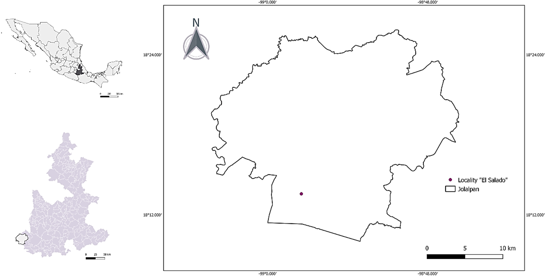 Location of the study site &ldquo;Rancho El Salado&rdquo;, Jolalpan, Puebla, Mexico.