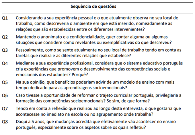 Gui&atilde;o utilizado durante a segunda parte da entrevista