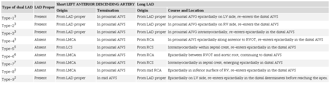 Classification of the dual left anterior descending artery