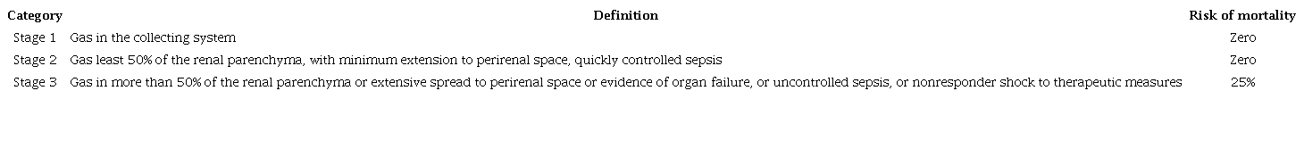 Classification of patients with emphysematous pyelonephritis, as Al-Geizawi et al4