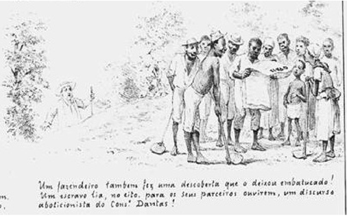 Escravos lendo o jornal O Paiz, por Angelo Agostini.