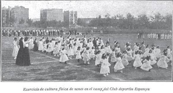 1910. Niñas en el Festival de gimnástica del Primer Congreso Español Internacional de la Tuberculosis.