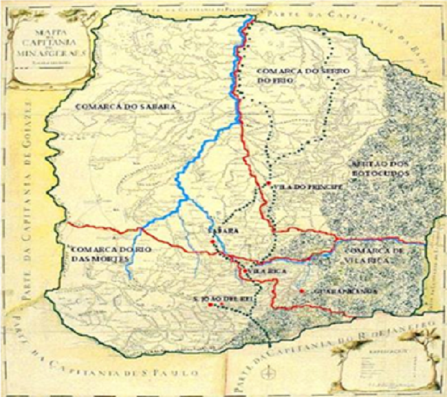 Mapa da Capitania de Minas Gerais no Século XVIII