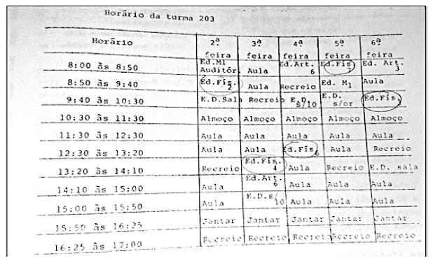 Horário escolar.