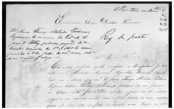 Excerto de petio de professora pblica reivindicando pagamento de ordenado em atraso - 1859