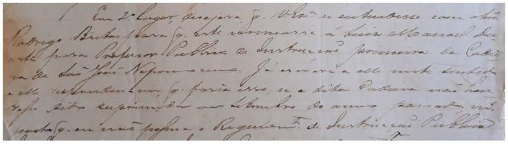 Excerto de carta enviada a Manuel Teixeira por Jos Vieira de Resende Silva (25/03/1860)