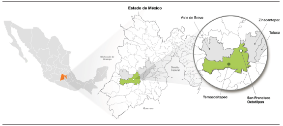 Mapa de ubicación San Francisco Oxtotilpan (Estado de México)