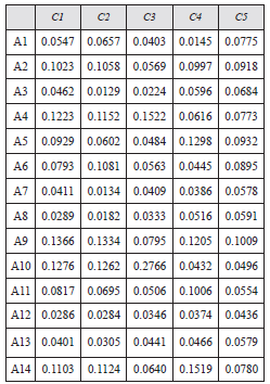 Performance matrix of alternatives