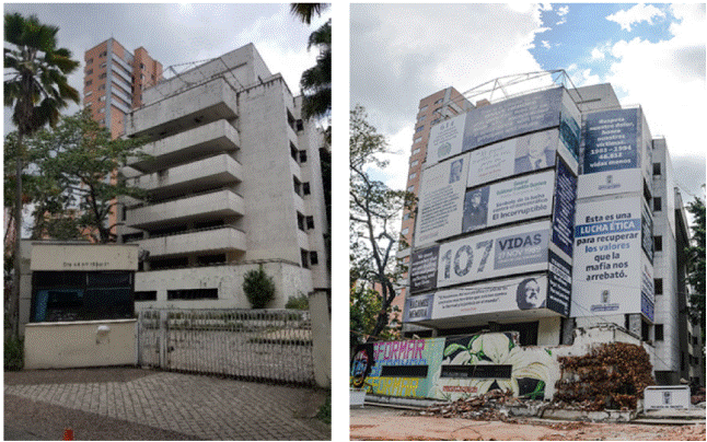 El edificio M�naco bajo custodia del Estado y el edificio M�naco antes de la implosi�n1