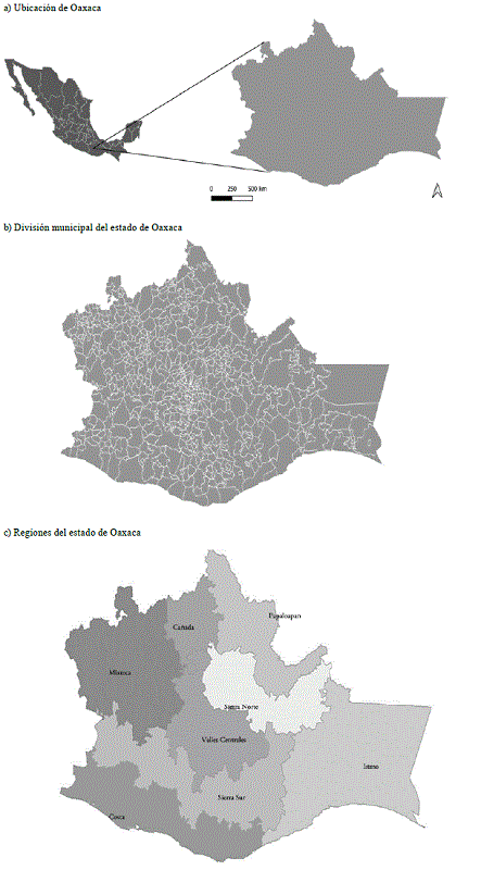 Ubicación, división municipal y regiones del estado de Oaxaca a) Ubicación de Oaxaca