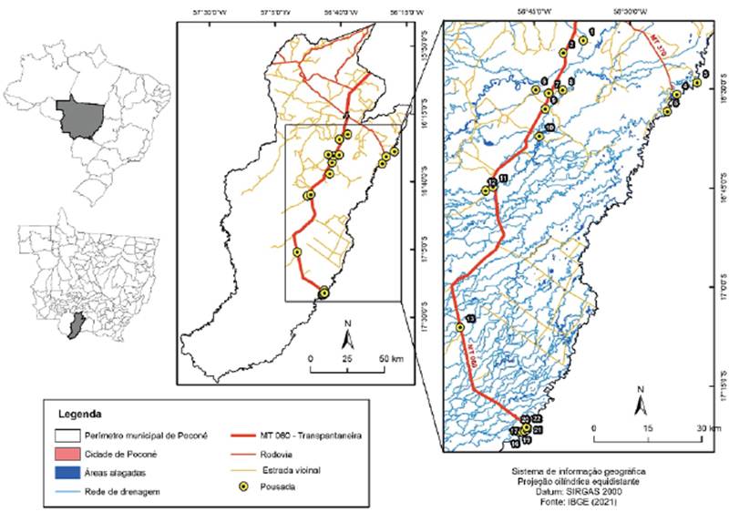 Mapa localização das pousadas nas estradas parques