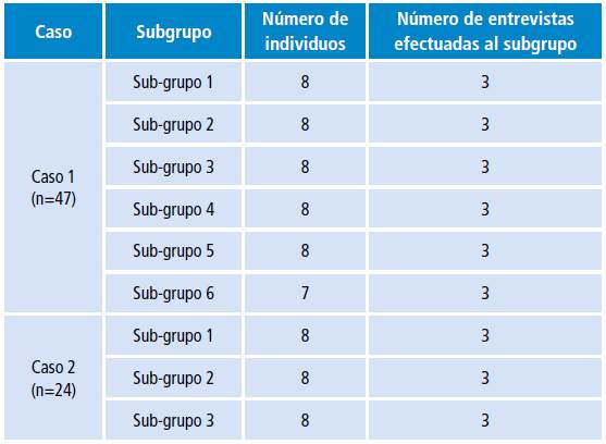 Distribución de grupos para la realización de entrevistas colectivas.