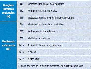 Clasificación TNM para cáncer de próstata.