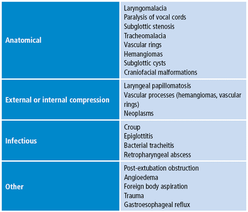 Frequent causes of stridor in pediatrics.