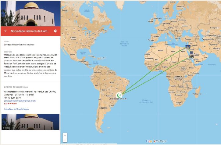 Tela do Mapa heterot&oacute;pico da Sociedade Isl&acirc;mica de Campinas na plataforma Google Maps.
