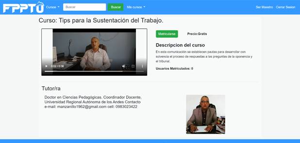 Interfaz de los curso