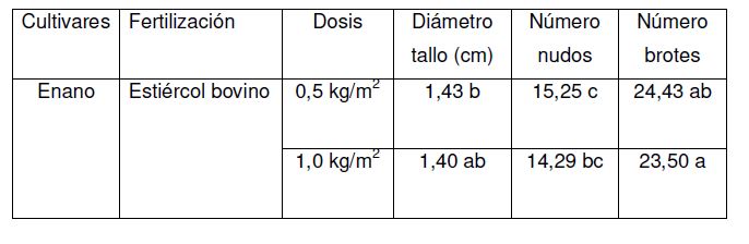 Indicadores de crecimiento de los cultivares Enano y CT 115 de P. purpureumbajo fertilizacin orgnica y mineral