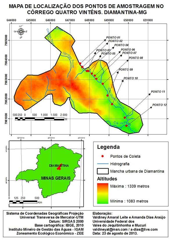 Mapa de localização dos pontos de amostragem