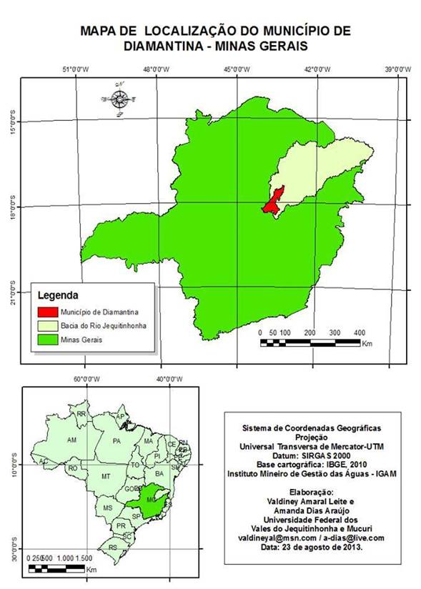 Mapa de localização do município de Diamantina – Minas Gerais