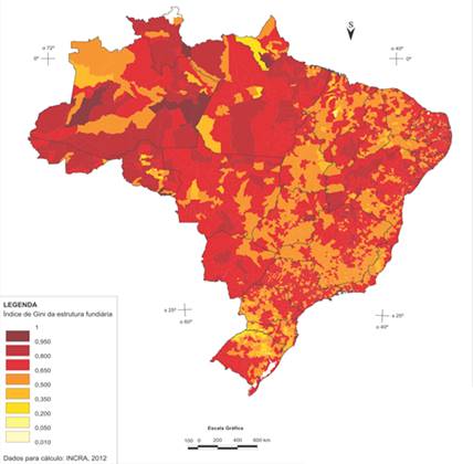 &Iacute;ndice de Gini da Estrutura Fundi&aacute;ria &ndash; 2012
