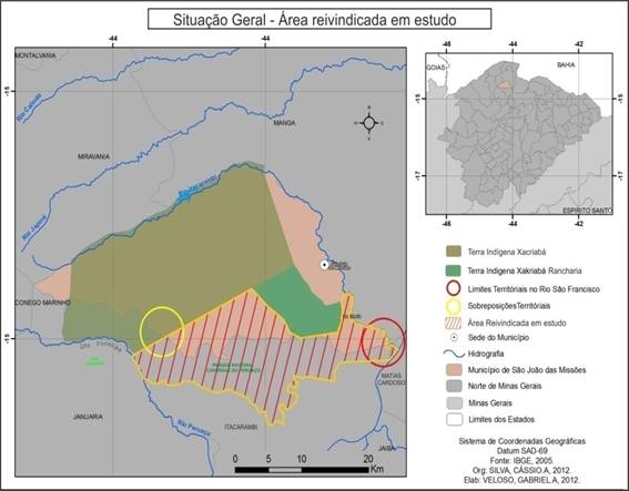 Situação geral – área reivindicada em estudo (2012)