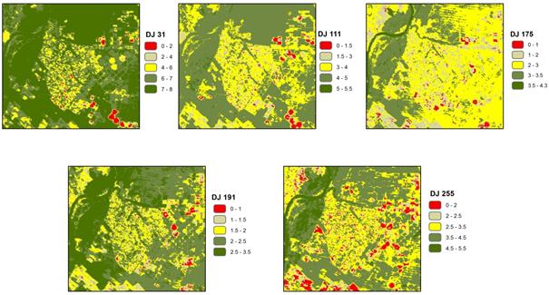 Mapa de Evapotranspiração real diária (mm.dia-1) para os dias analisados.