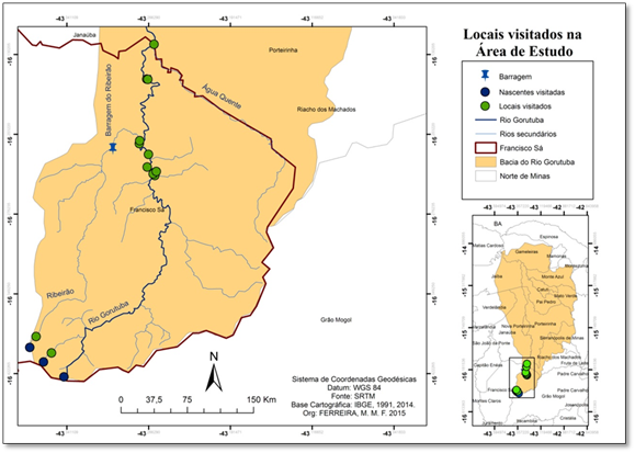 Mapa de localiza&ccedil;&atilde;o dos pontos visitados na &aacute;rea de estudo.