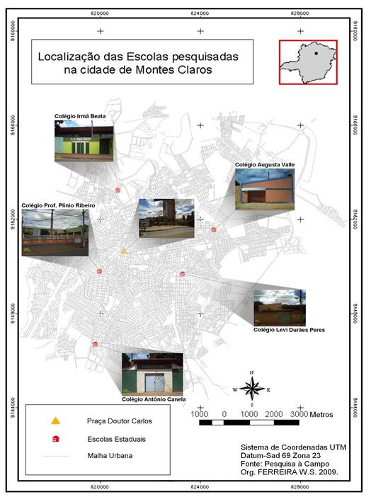 mapa de localiza&ccedil;&atilde;o das Escolas pesquisadas