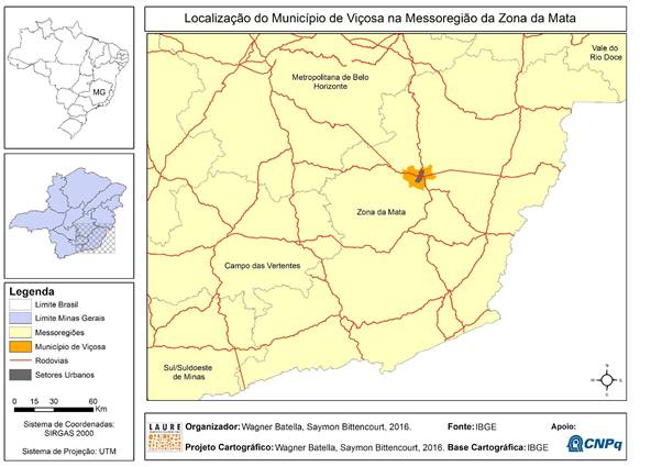 Localiza&ccedil;&atilde;o de Vi&ccedil;osa na Zona da Mata - MG