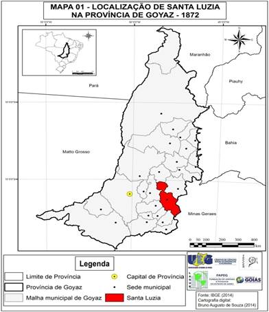 Localiza&ccedil;&atilde;o de Santa Luzia na Prov&iacute;ncia de Goyaz - 1872