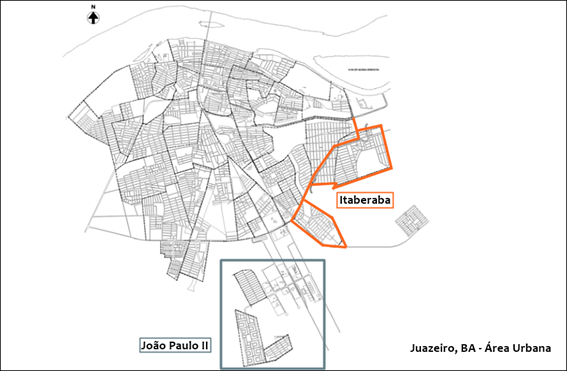 Localiza&ccedil;&atilde;o dos bairros Jo&atilde;o Paulo II e Itaberaba em Juazeiro