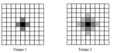 Exemplo de vizinhança em von neumman