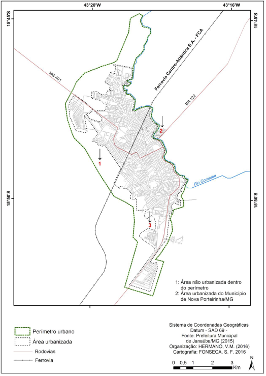 Representação da delimitação do perímetro urbano de Janaúba/MG