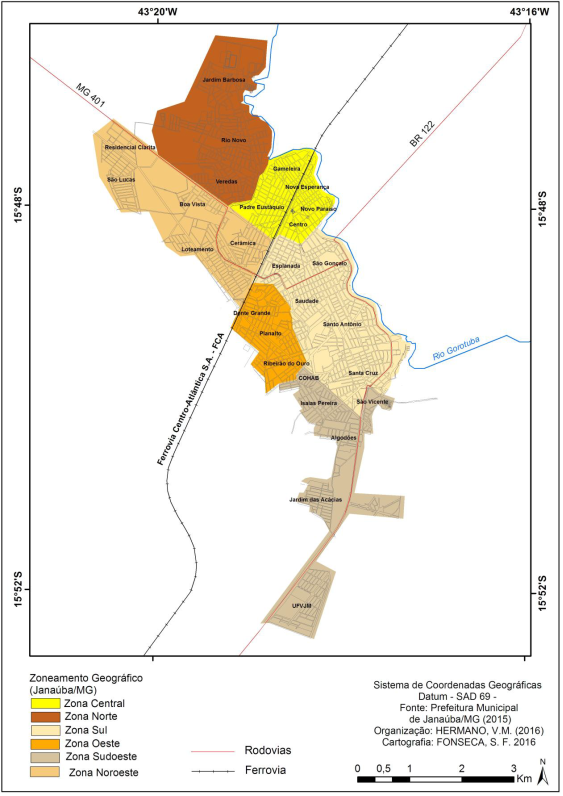 Representação do zoneamento da cidade de Janaúba/MG