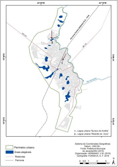 Representação do sistema hídrico no perímetro urbano de Janaúba/MG