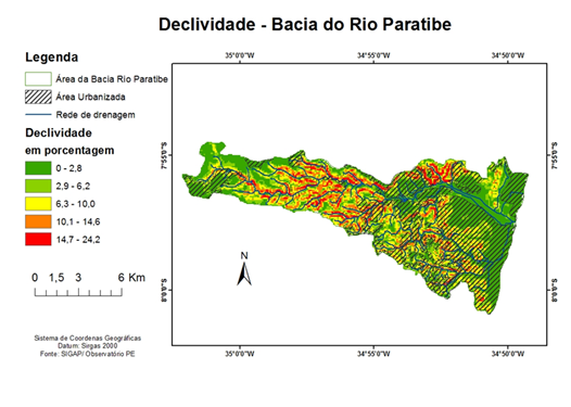 Mapa de declividade da BHRP