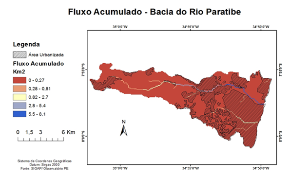 Mapa de acumula&ccedil;&atilde;o de fluxo